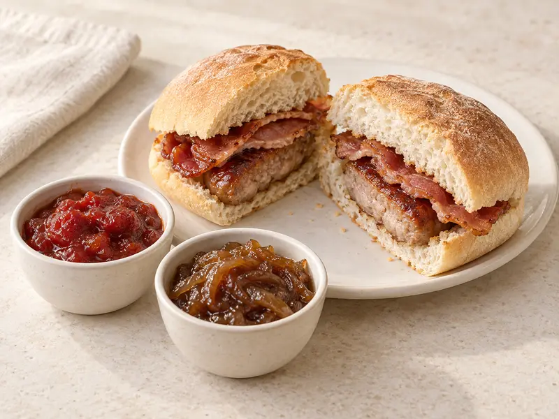 Gegenereerde serveersuggestie met Ierse relish en een breakfast roll