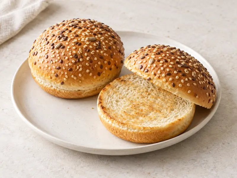 Gegenereerde serveersuggestie met zachte seeded burger buns